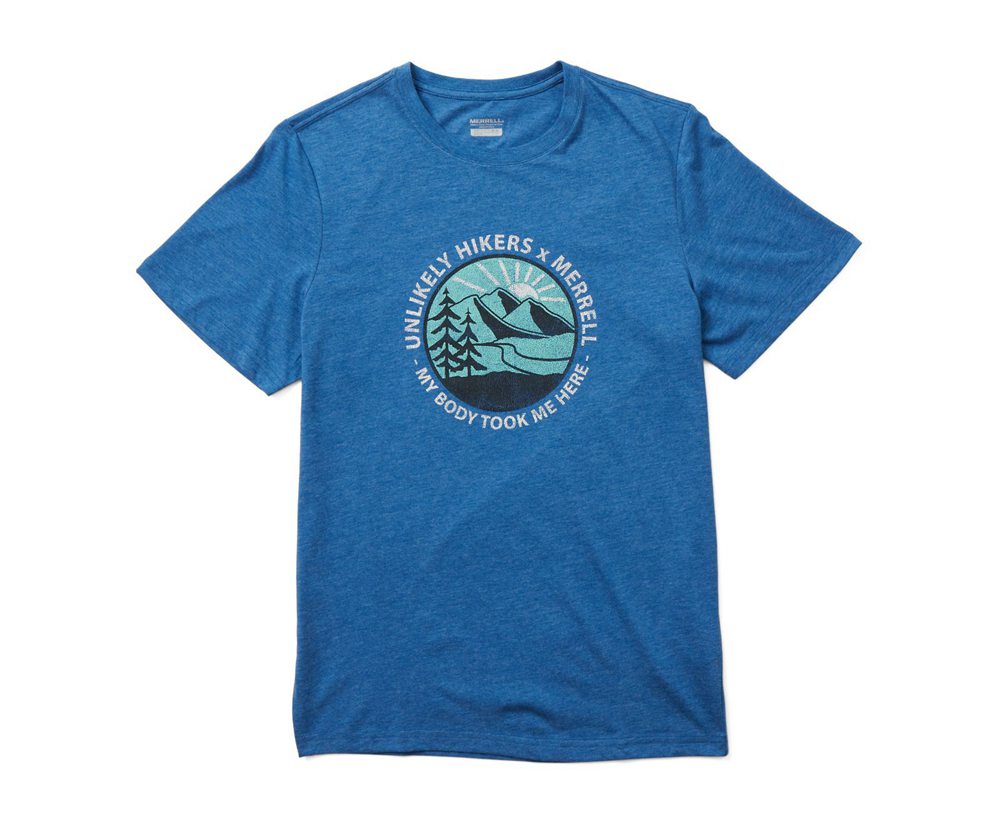 Krótki Rękaw Merrell Męskie Niebieskie - Unlikely Hikers X Tee - 871435-FMX